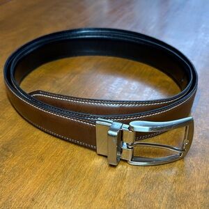 Elegant Brown Leather Belt with Shiny Silver Buckle, 46